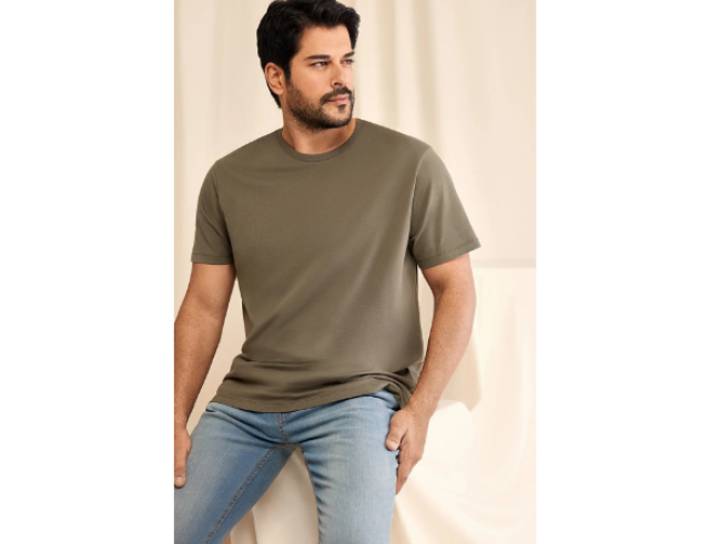 AC&Co / Altınyıldız Classics Erkek/unisex Haki 0 Pamuk Slim Fit Dar Kesim Bisiklet Yaka Basic Tişört