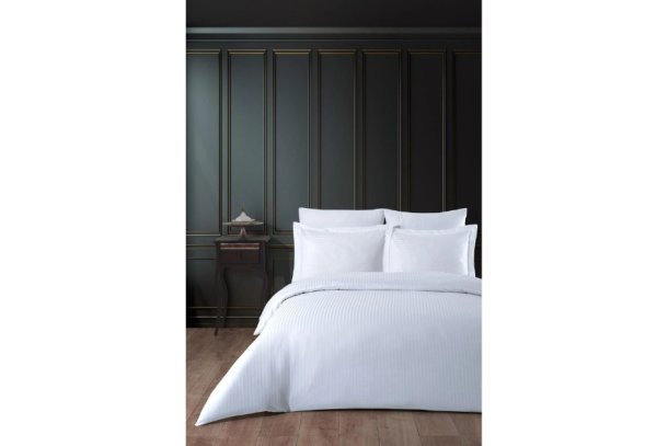 Lastikli Saten Çizgili Çift Kişilik Nevresim Takım V2